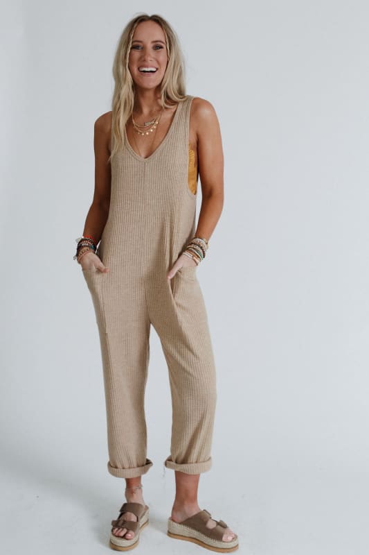 Running Wild Relaxed Pocketed Jumpsuit - Taupe