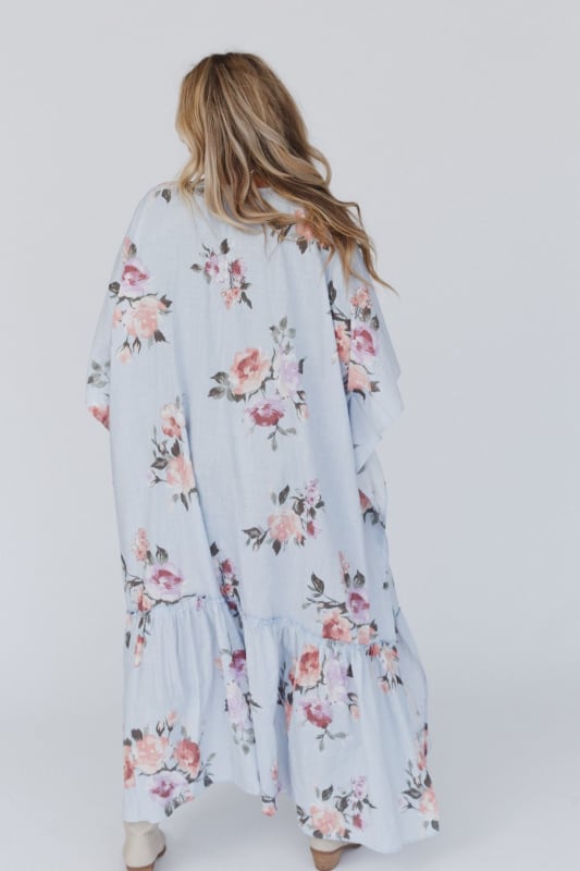 Tapestry Free Flow Duster Kimono - Light Blue Floral