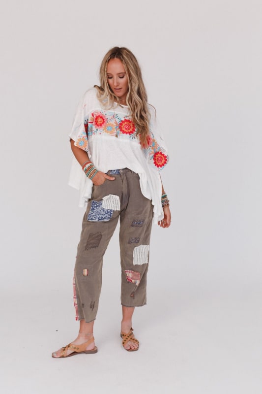 Offshore Patchwork Detail Pants - Olive