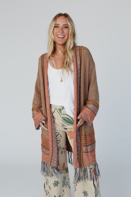 Yuma Fringe Cardigan - Mocha