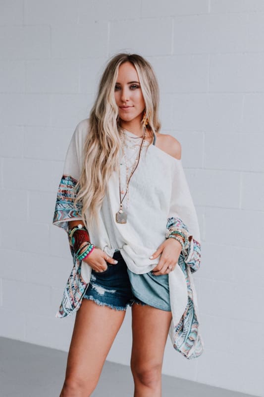 Fallon Embroidered Sleeve Poncho - Ivory