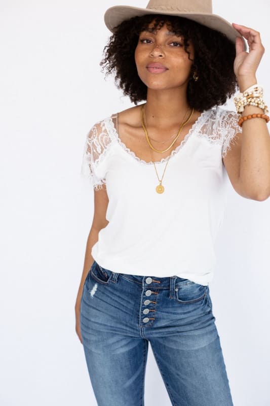 3BN Rylan Lace Trim Top - Ivory  |  Tops  - Three Bird Nest