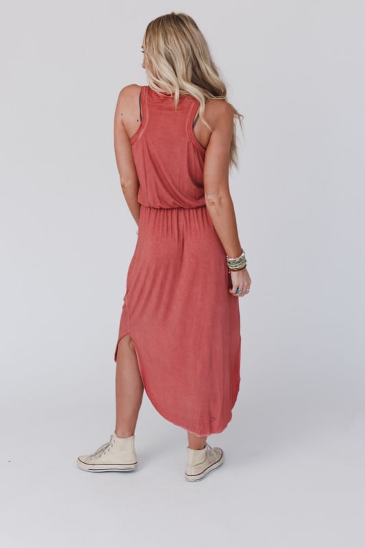 B Stonewashed Midi Tank Dress - Rust