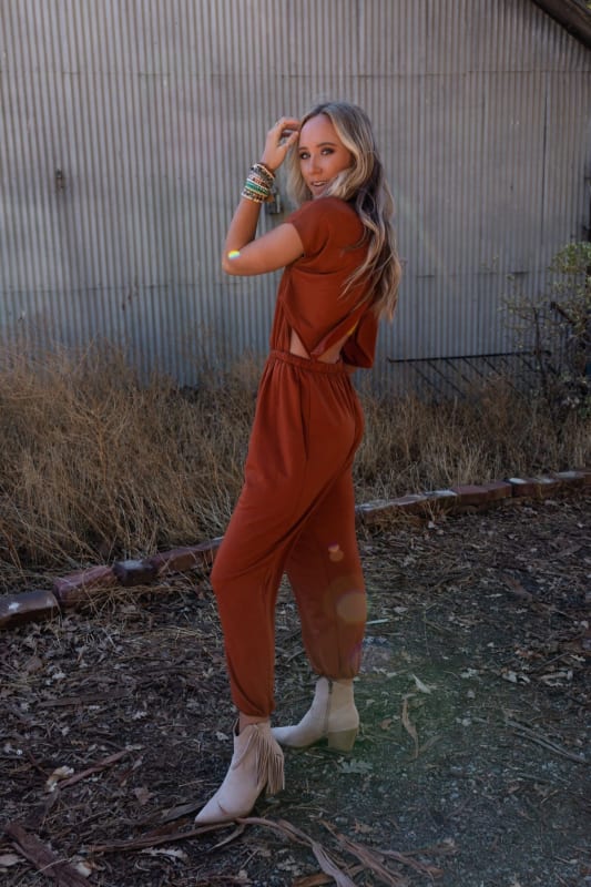 Midsummer Morocco Open Back Jumpsuit - Rust