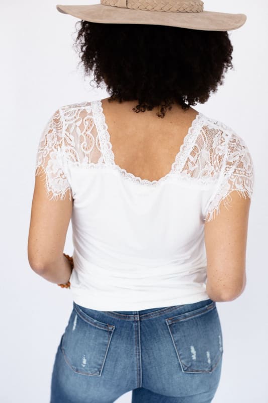 3BN Rylan Lace Trim Top - Ivory  |  Tops  - Three Bird Nest