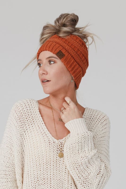 Messy Bun Beanie in Ivory | Three Bird Nest