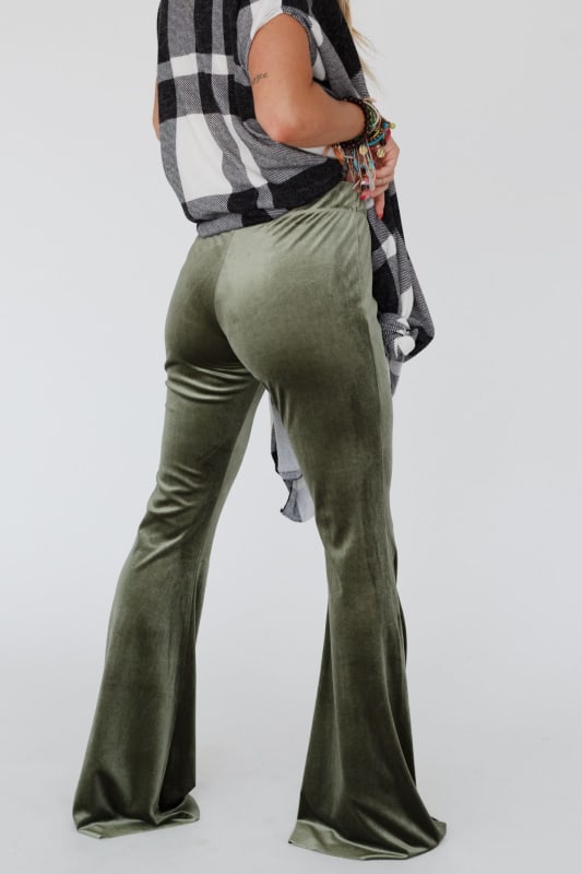 Corduroy Bell Bottom Pants-Olive