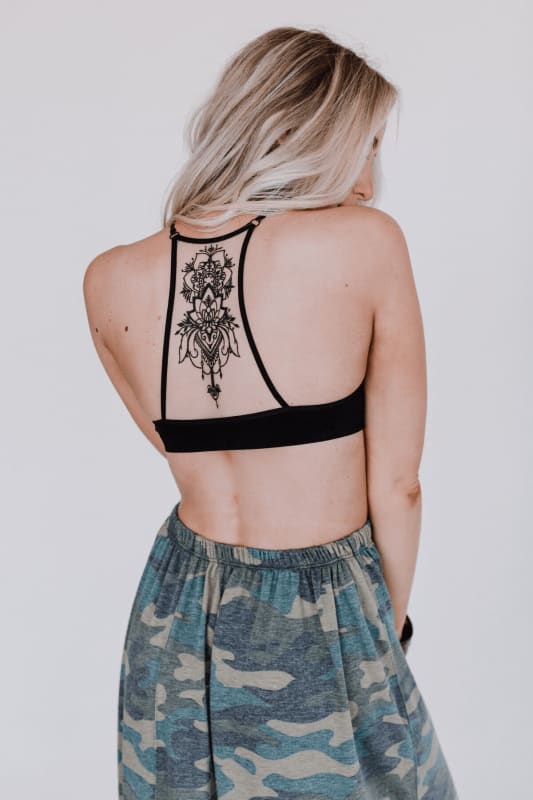 Boho Chic Lace Bralette  Padded Racerback Floral Intimates