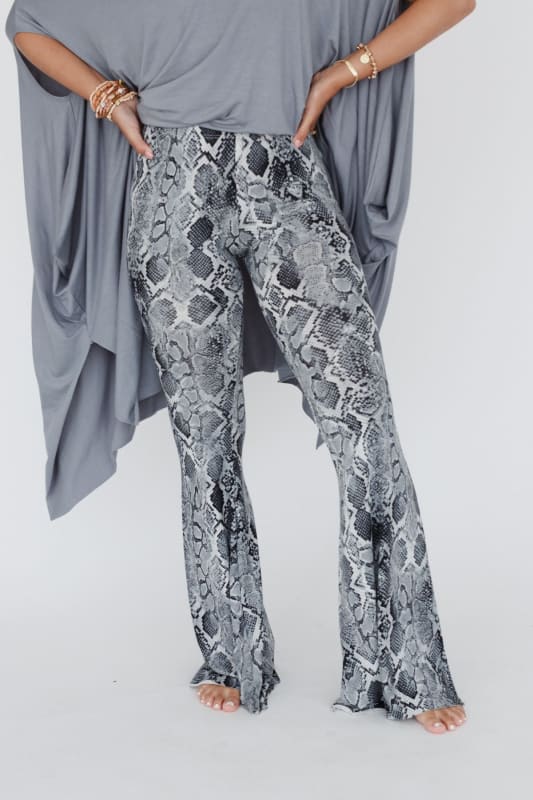 Fashion Women Pants Baggy Flared Pants Boho Style Snake Print