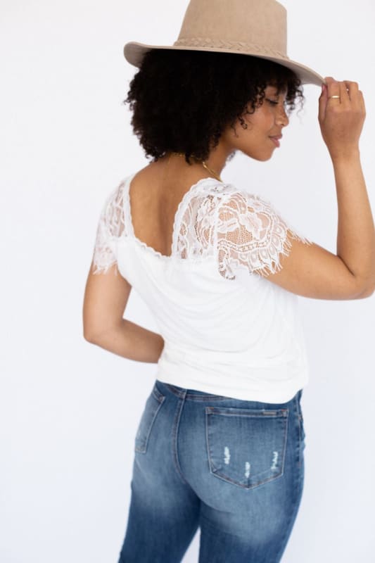 3BN Rylan Lace Trim Top - Ivory  |  Tops  - Three Bird Nest